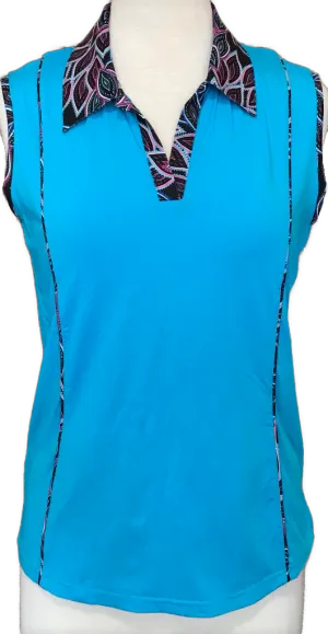 2nd Girl Golf Turquoise Sleeveless Polo w/ Print Trim Size M