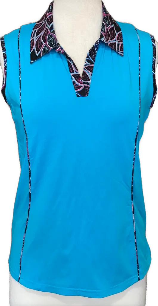 2nd Girl Golf Turquoise Sleeveless Polo w/ Print Trim Size M