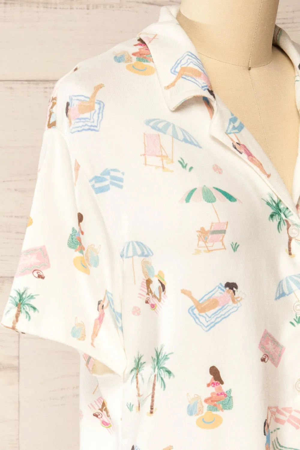 Abomey | Button-up Top w/ Beach Print