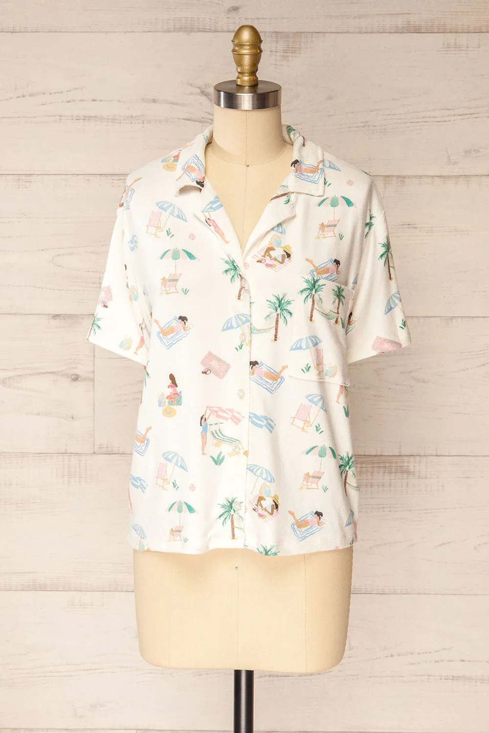 Abomey | Button-up Top w/ Beach Print