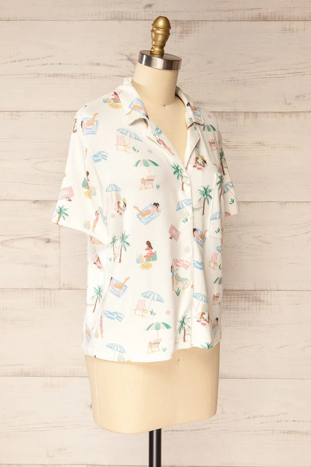 Abomey | Button-up Top w/ Beach Print