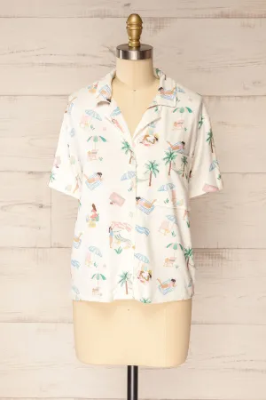 Abomey | Button-up Top w/ Beach Print