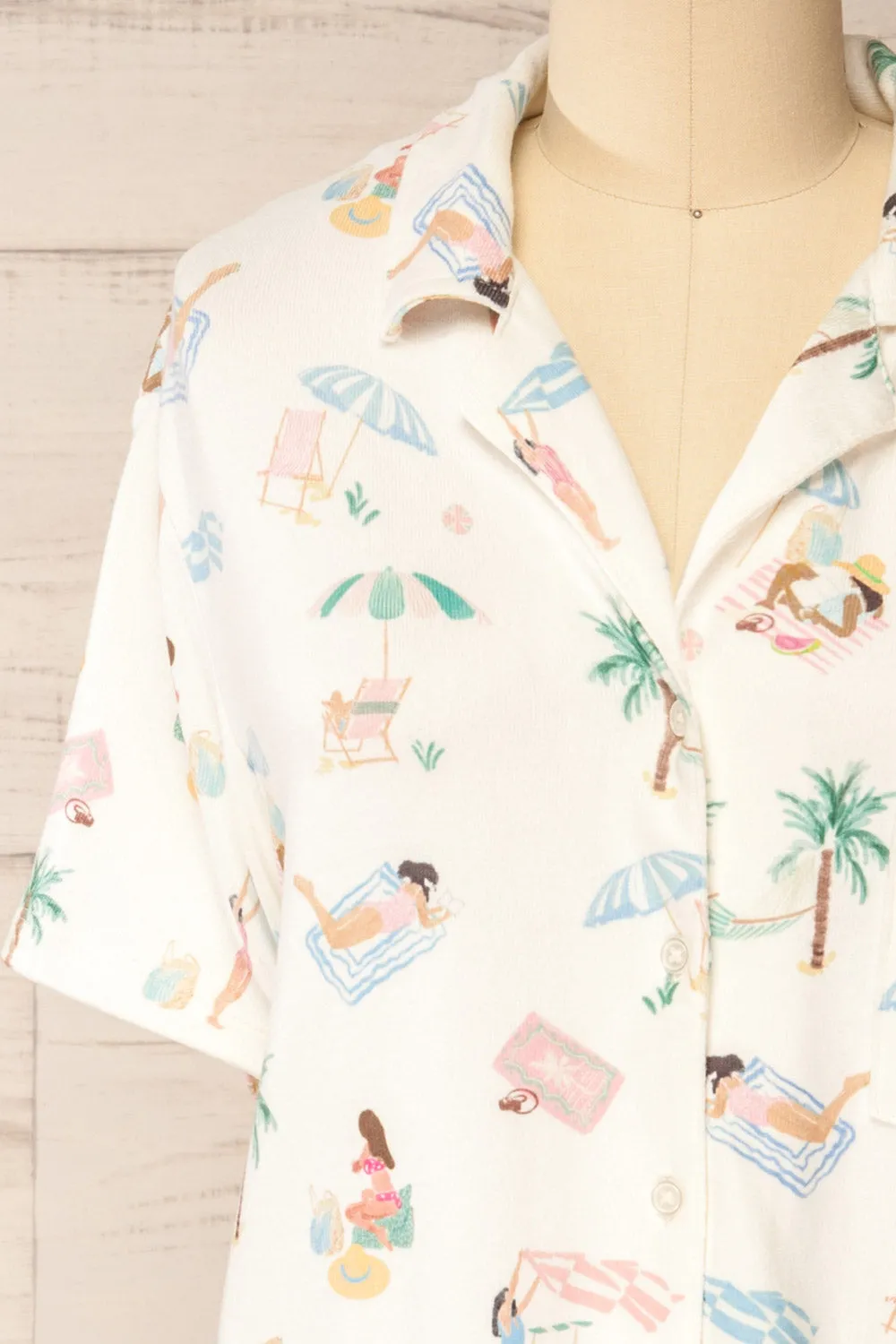Abomey | Button-up Top w/ Beach Print