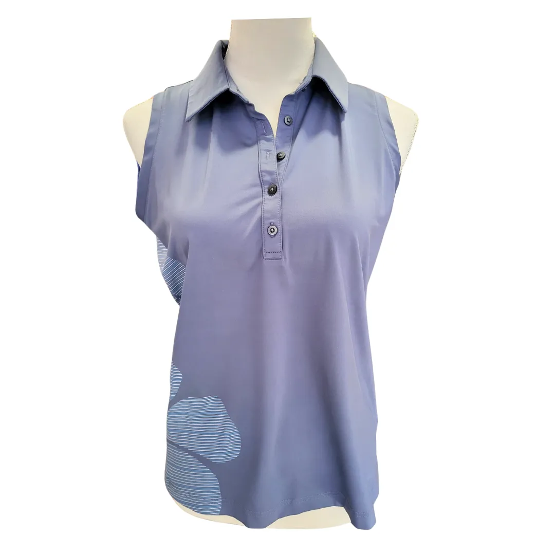 Adidas Climacool Blue Gray Striped Floral Graphic Sleeveless Polo Size M