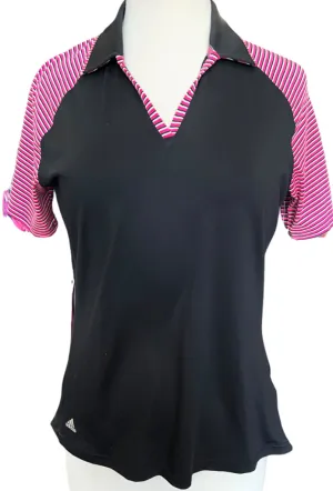 Adidas V-neck Black Raglan Golf Polo with Striped Details Size M MSP$60
