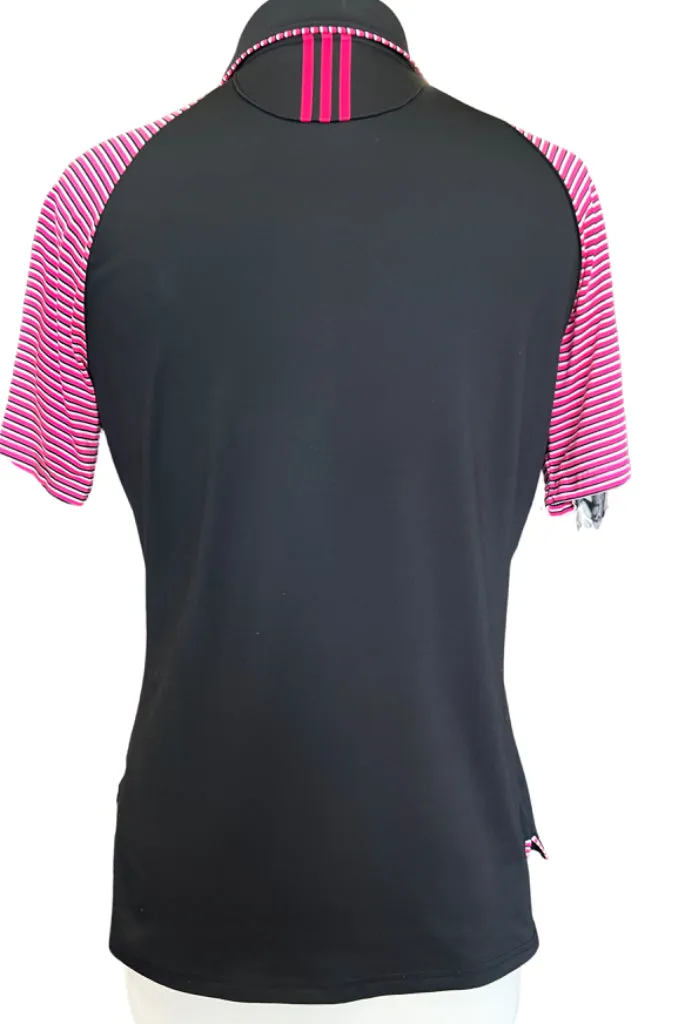 Adidas V-neck Black Raglan Golf Polo with Striped Details Size M MSP$60