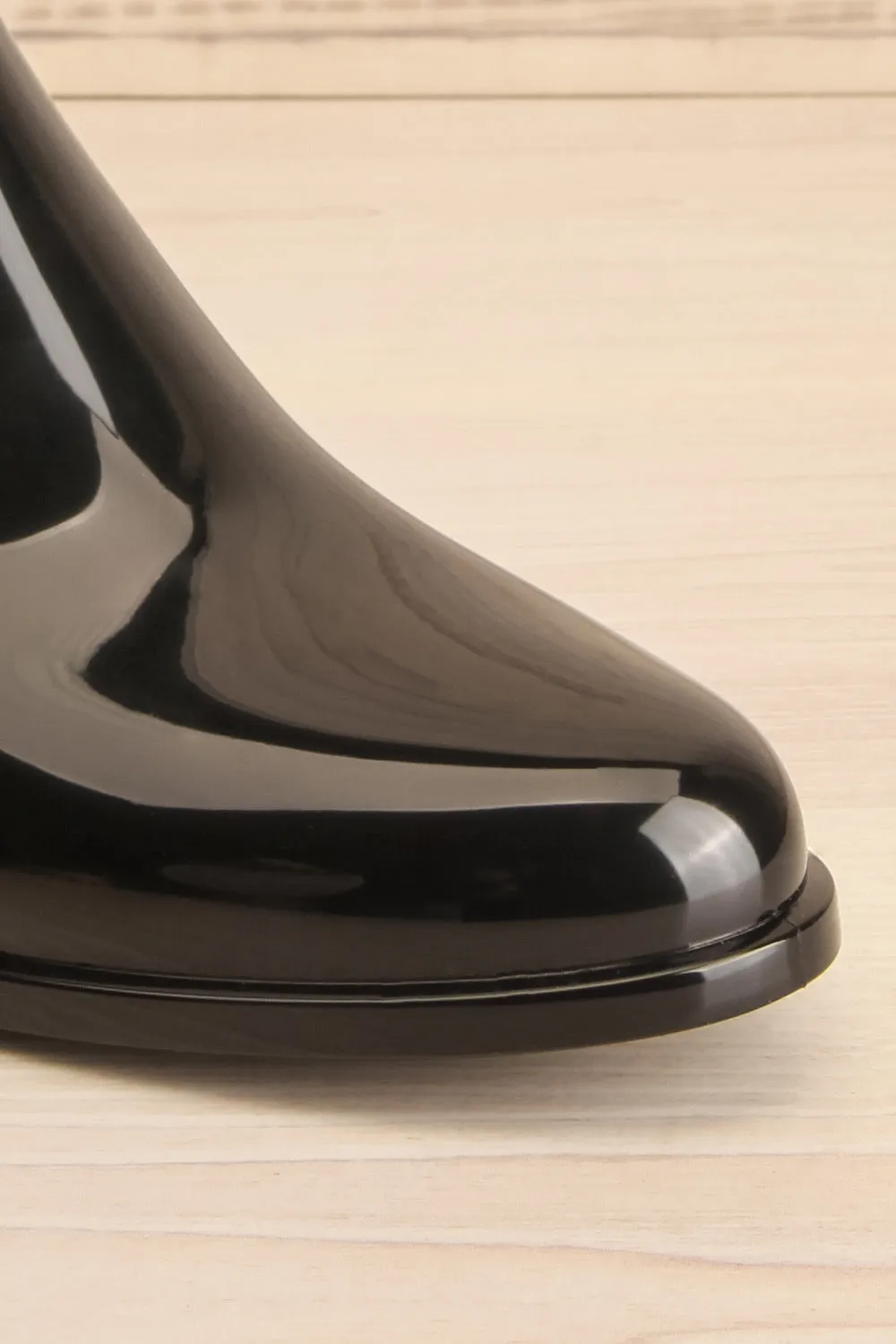 Ainea | Black Glossy Ankle Rain Boots