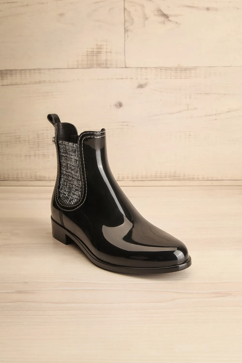 Ainea | Black Glossy Ankle Rain Boots