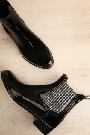 Ainea | Black Glossy Ankle Rain Boots