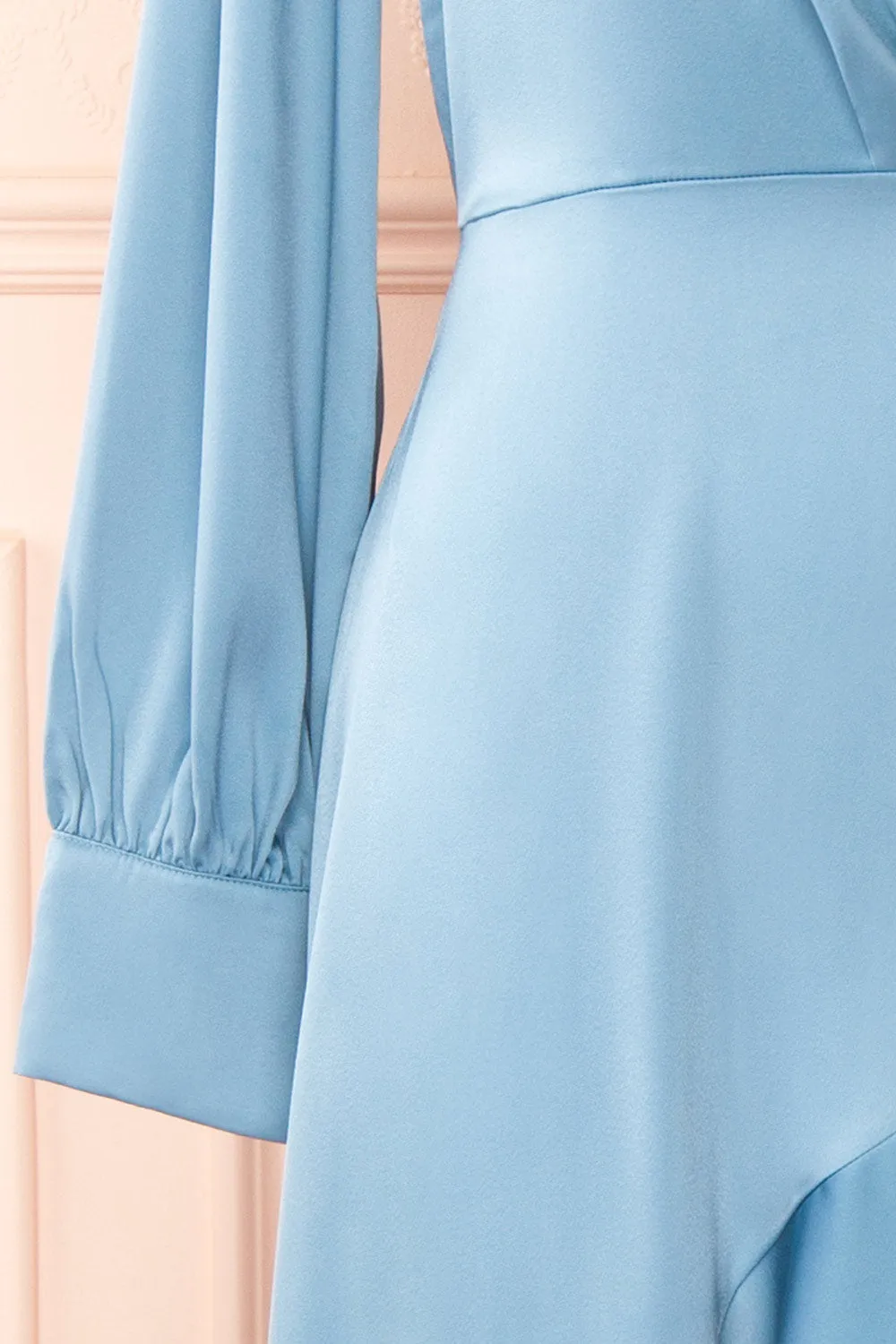 Akamari | Long Satin Blue Wrap Dress