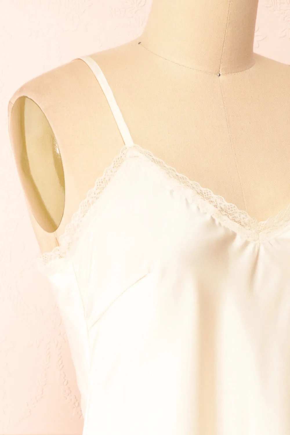 Alexa Ivory | Satin Cami Top w/ Lace Trim