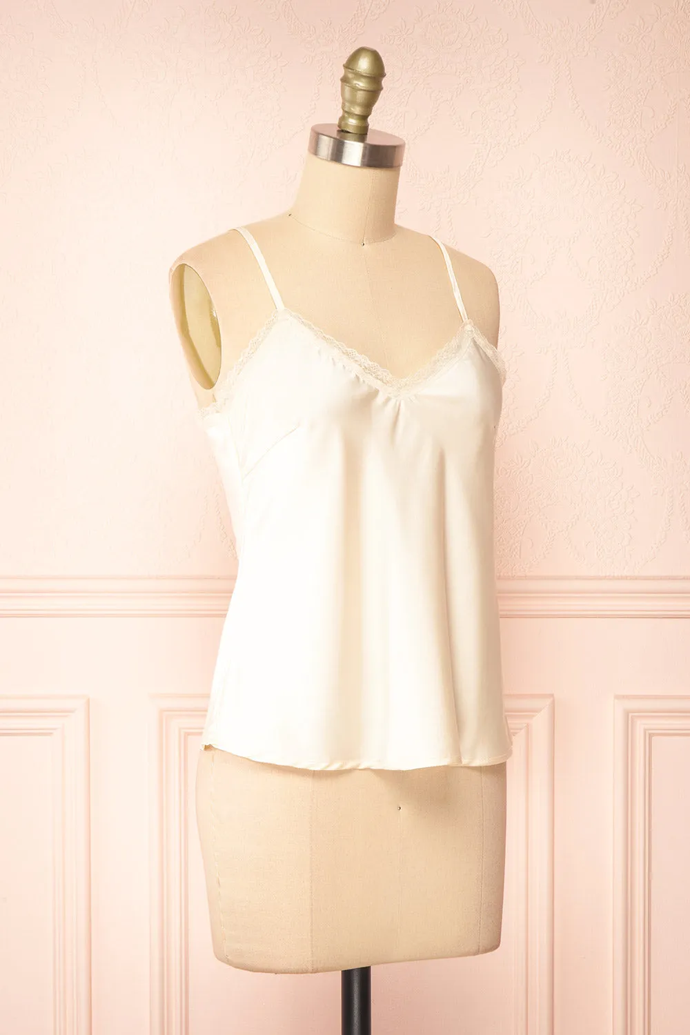 Alexa Ivory | Satin Cami Top w/ Lace Trim