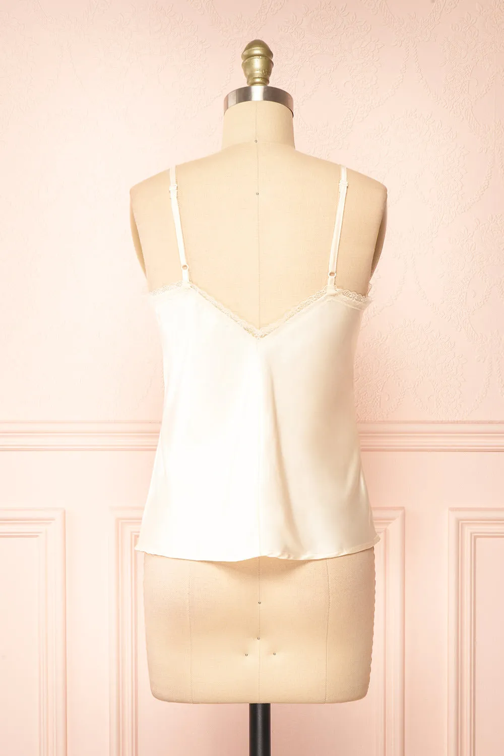 Alexa Ivory | Satin Cami Top w/ Lace Trim