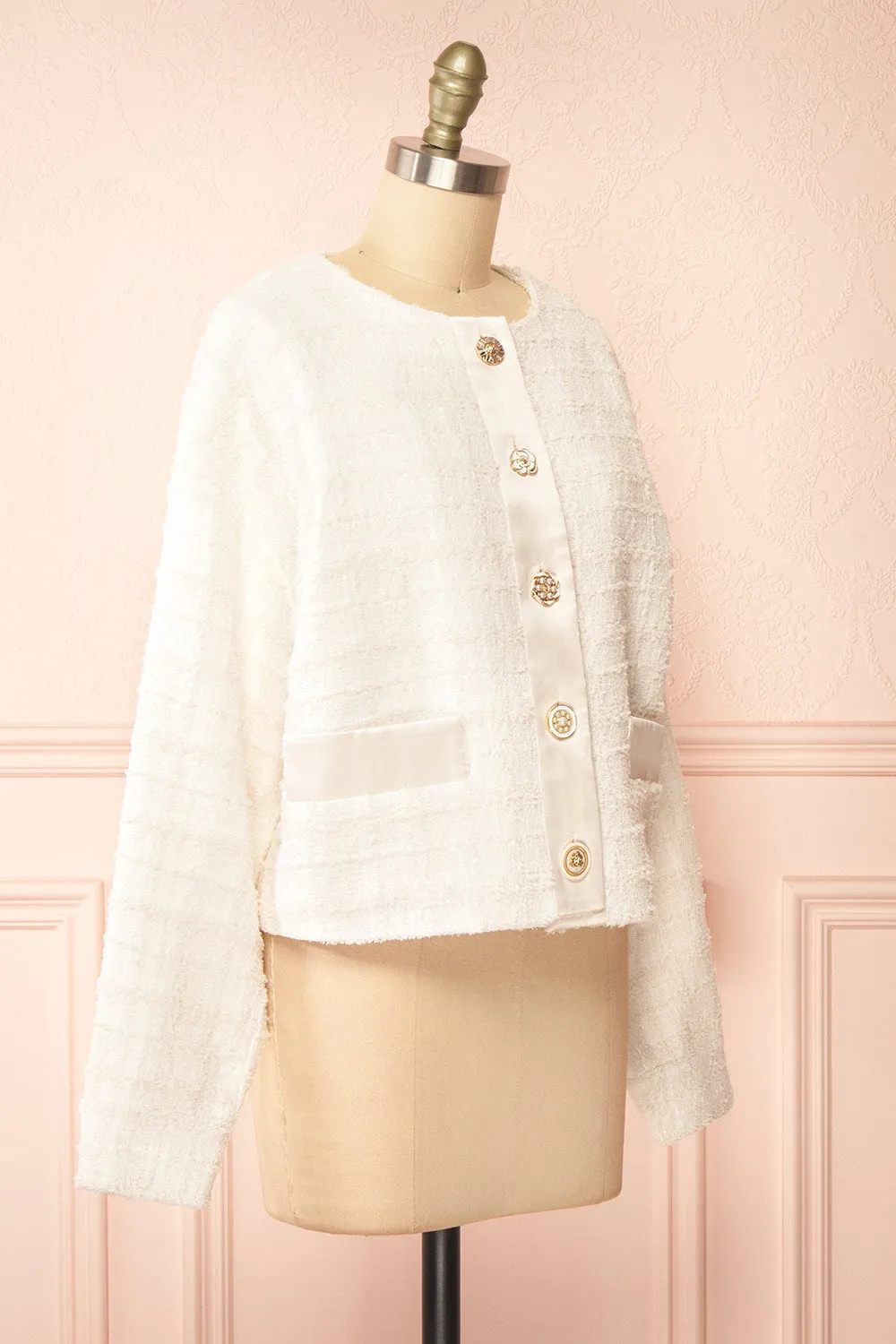 Anissa | Jewel Button-Up Ivory Tweed Jacket
