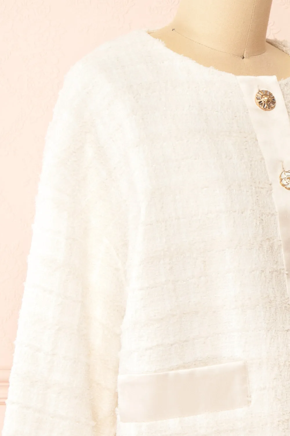 Anissa | Jewel Button-Up Ivory Tweed Jacket