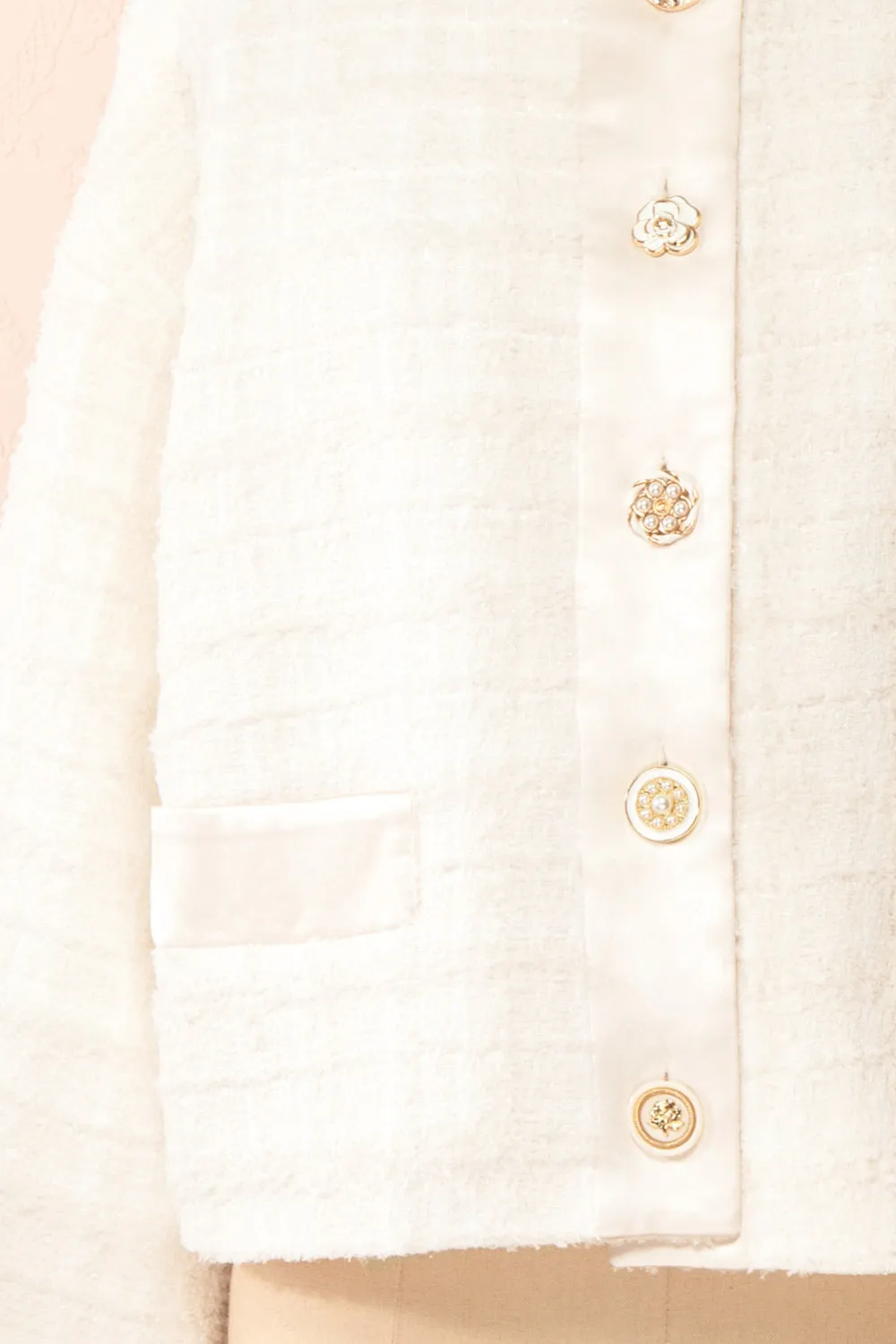 Anissa | Jewel Button-Up Ivory Tweed Jacket