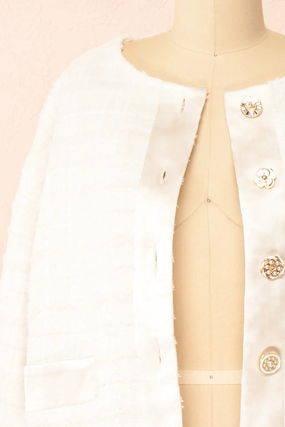 Anissa | Jewel Button-Up Ivory Tweed Jacket