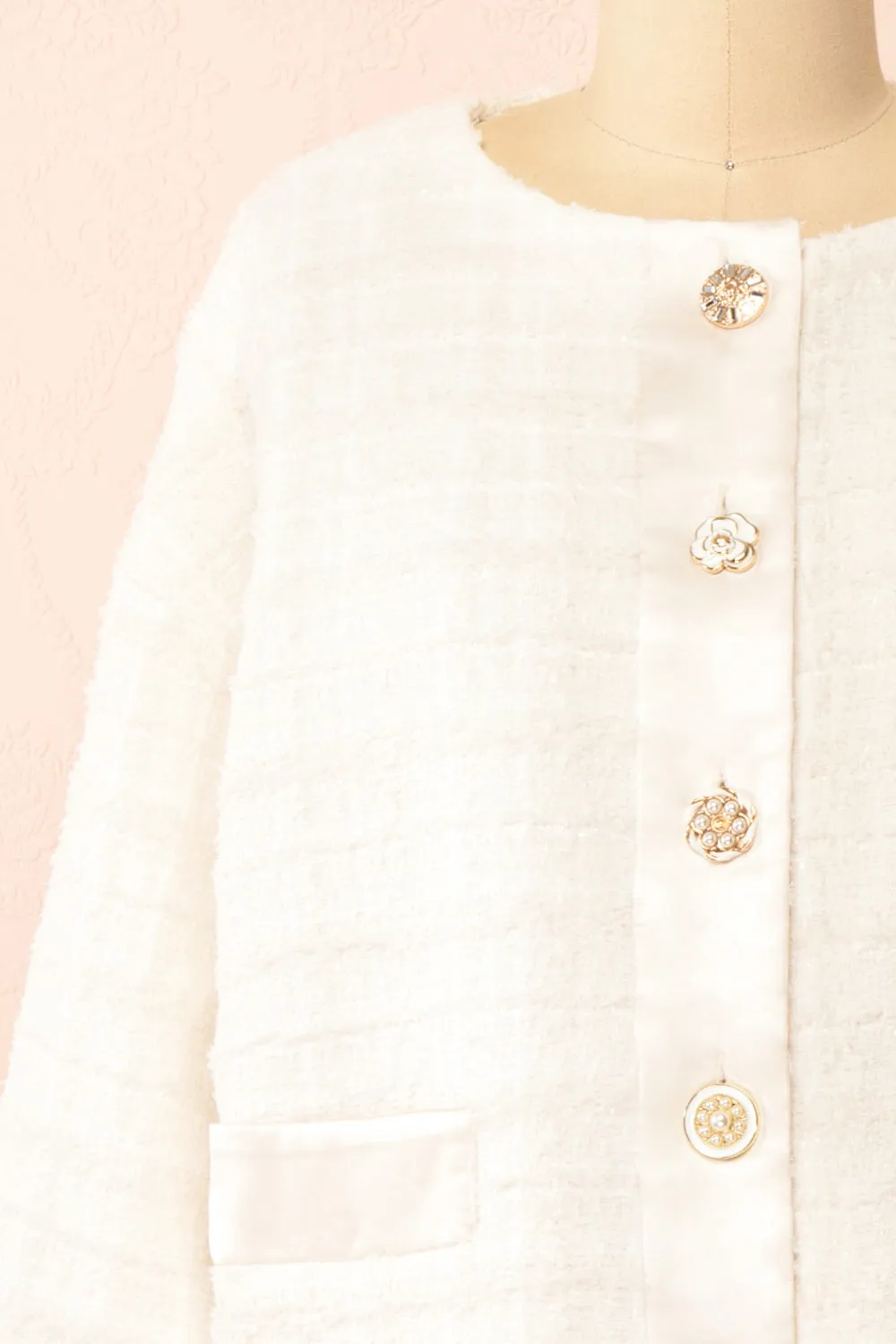 Anissa | Jewel Button-Up Ivory Tweed Jacket