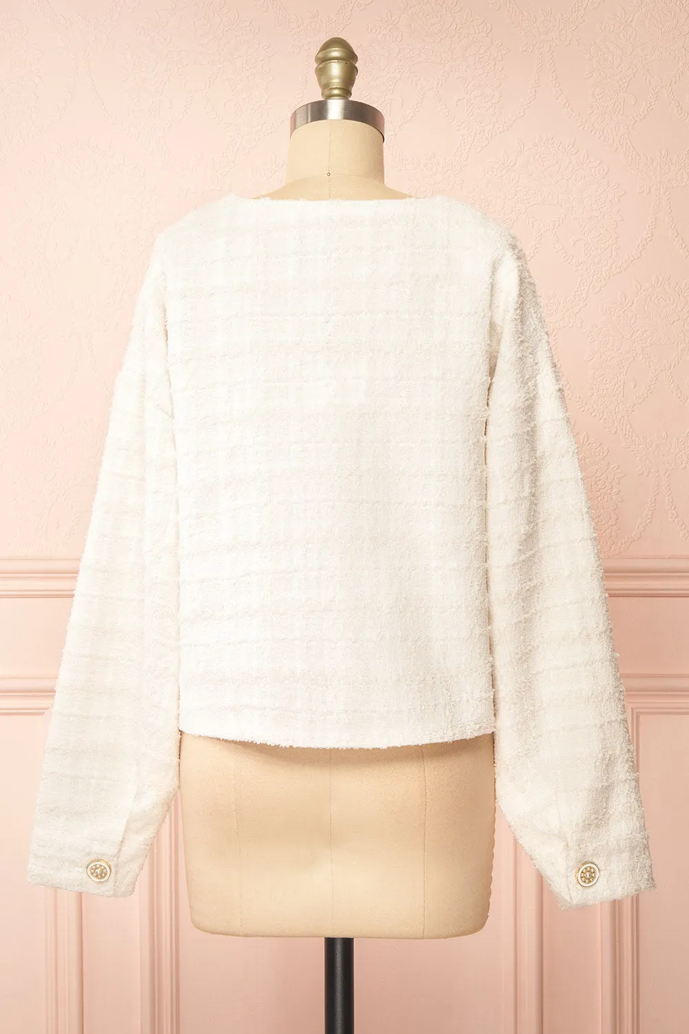 Anissa | Jewel Button-Up Ivory Tweed Jacket