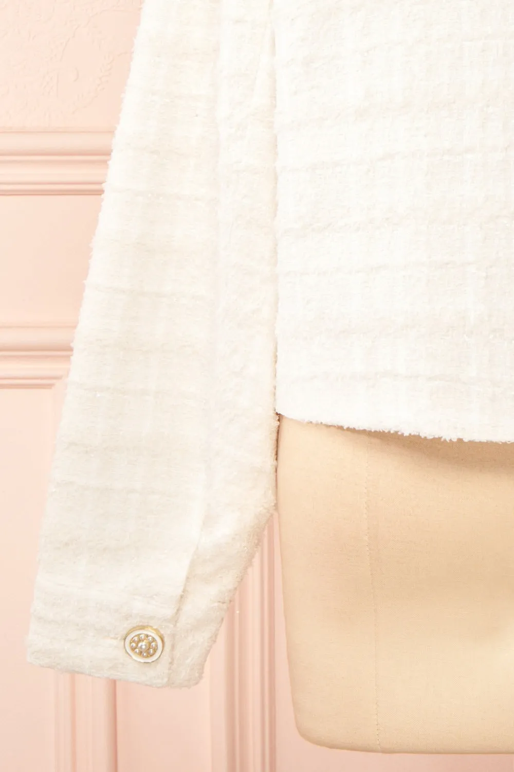 Anissa | Jewel Button-Up Ivory Tweed Jacket