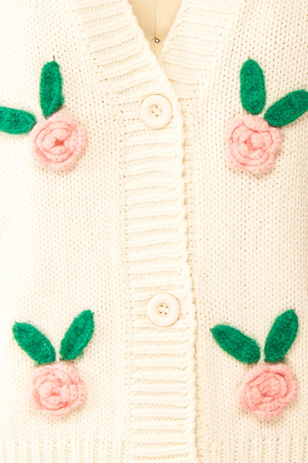 Annalee | Beige Knit Cardigan wih 3D Flowers