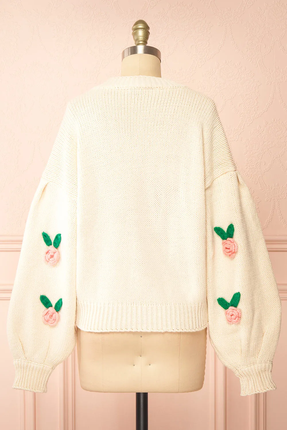 Annalee | Beige Knit Cardigan wih 3D Flowers
