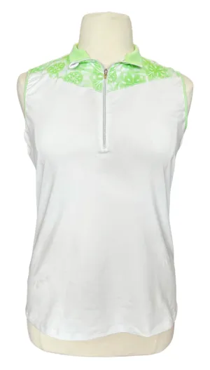 Annika by Cutter & Buck Lime Green and White 1/4 Zip Sleeveless Polo Size XL MSP$80
