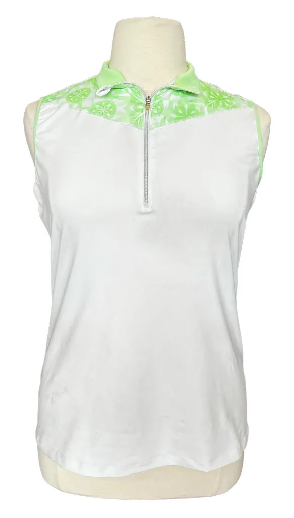 Annika by Cutter & Buck Lime Green and White 1/4 Zip Sleeveless Polo Size XL MSP$80