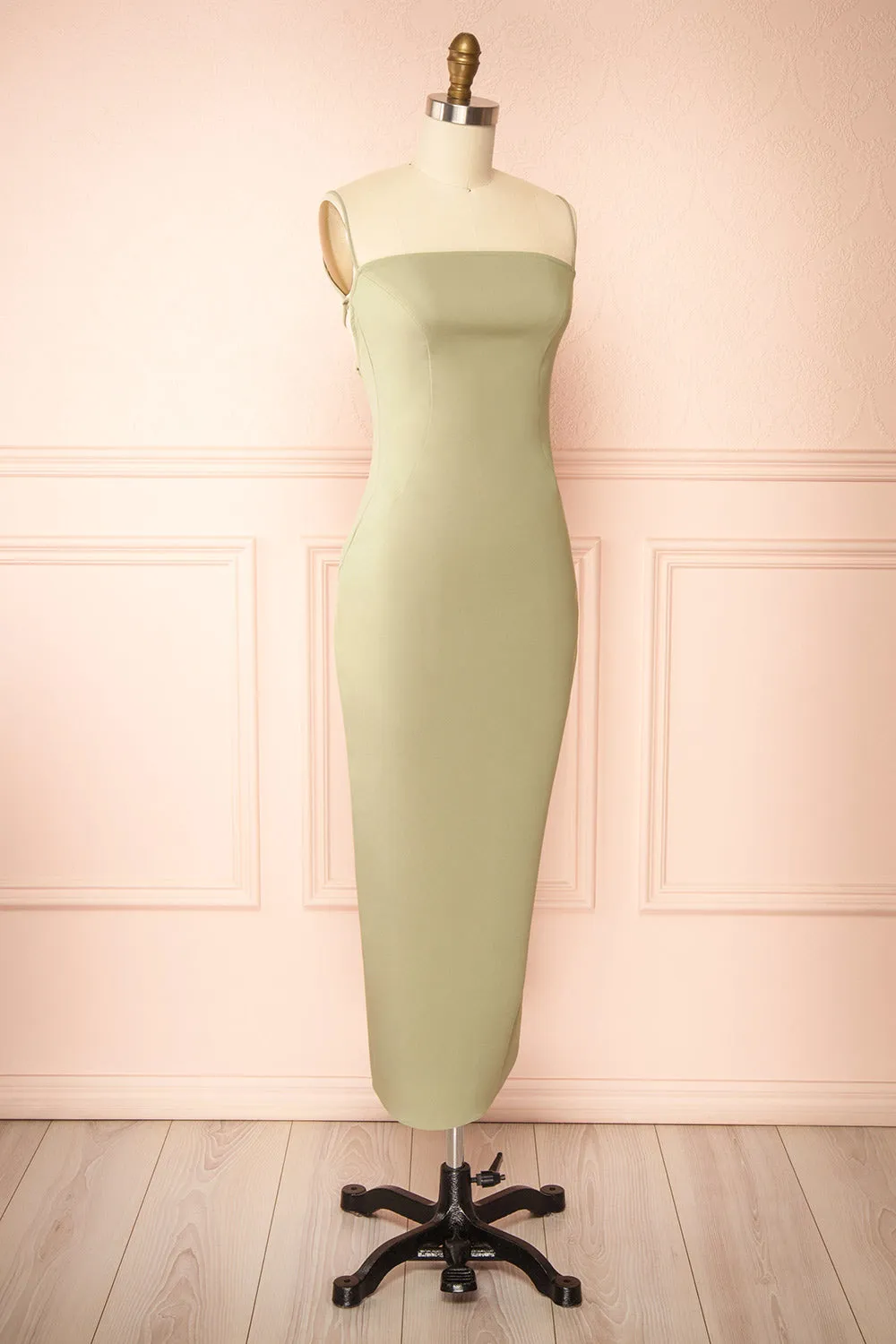 Arannia Sage | Fitted Midi Dress w/ Laced Back