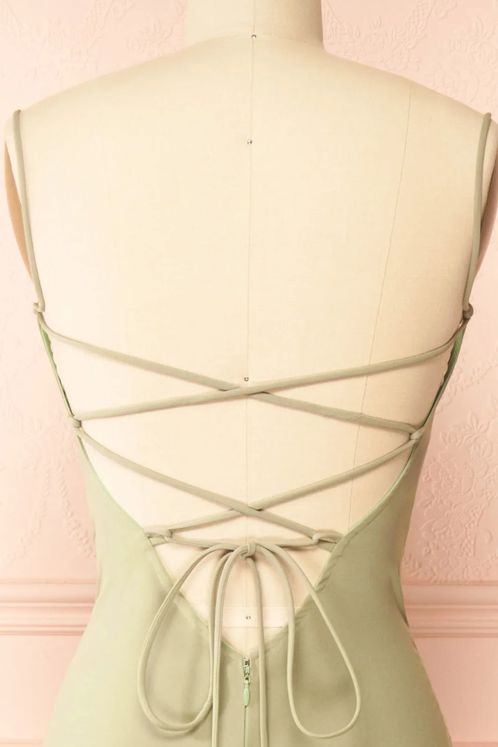 Arannia Sage | Fitted Midi Dress w/ Laced Back
