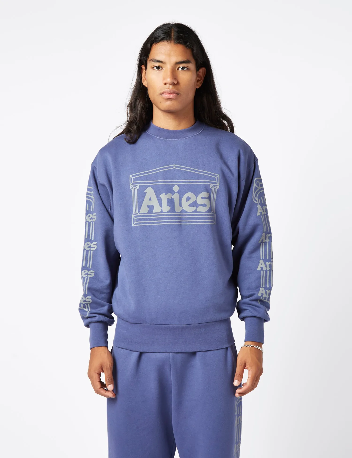 Aries Reflective Column Sweatshirt - Navy Blue