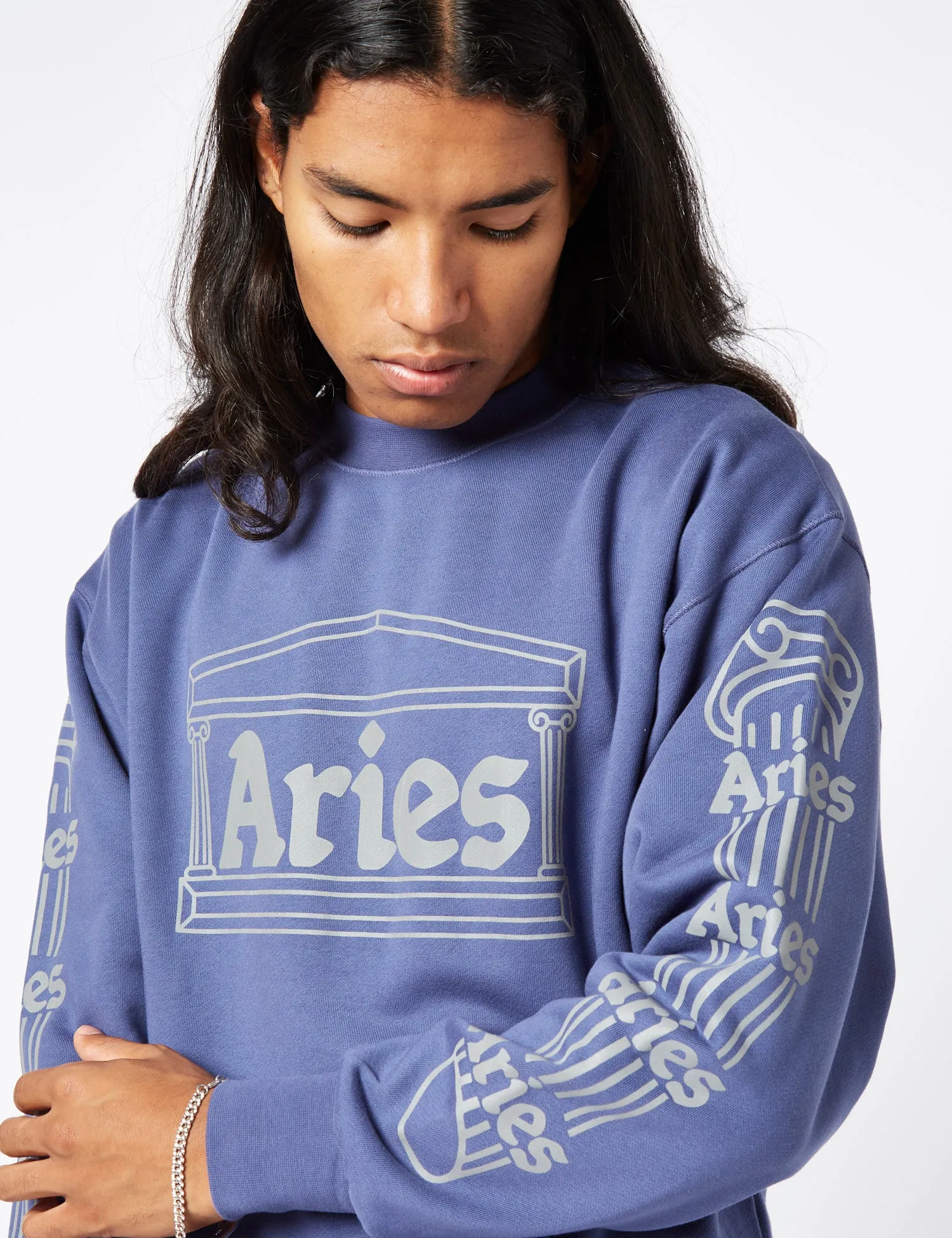 Aries Reflective Column Sweatshirt - Navy Blue