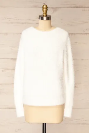 Arkhaule | Fuzzy White Sweater w/ Twisted Back