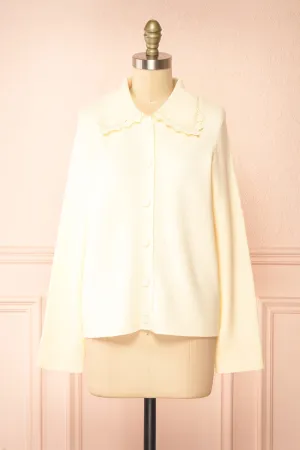 Athenais | Cream Cardigan w/ Lace Trim