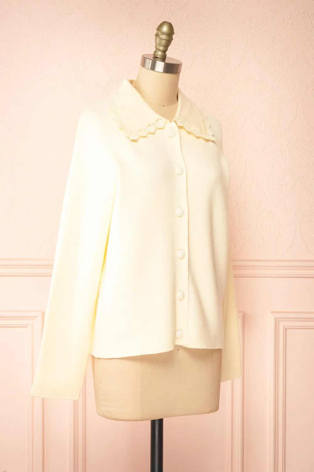Athenais | Cream Cardigan w/ Lace Trim