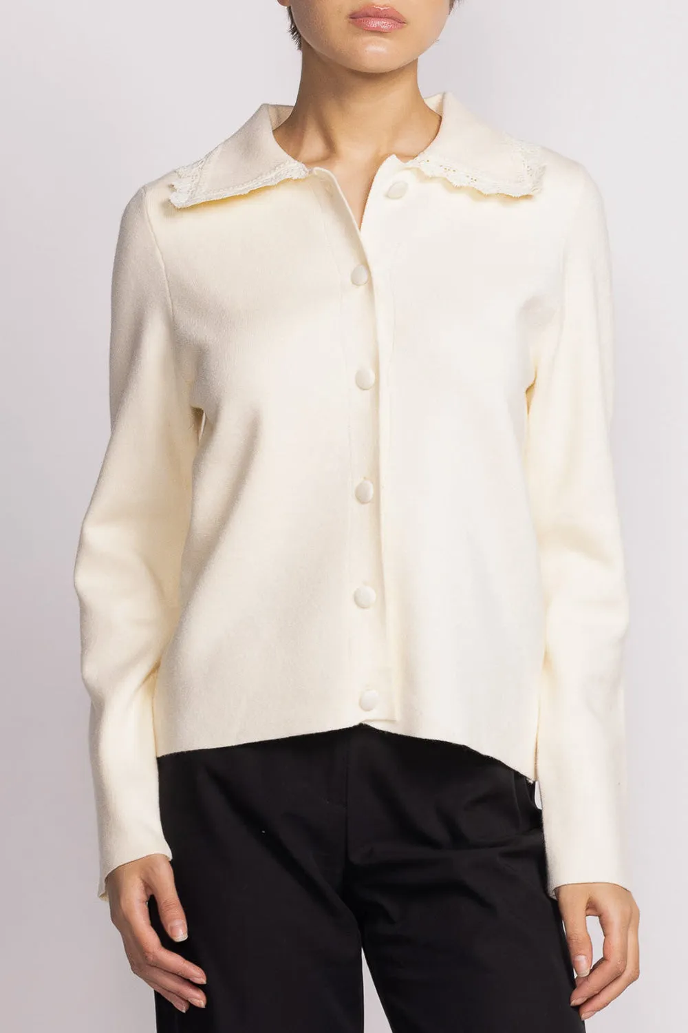 Athenais | Cream Cardigan w/ Lace Trim