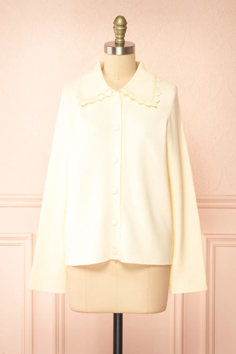 Athenais | Cream Cardigan w/ Lace Trim