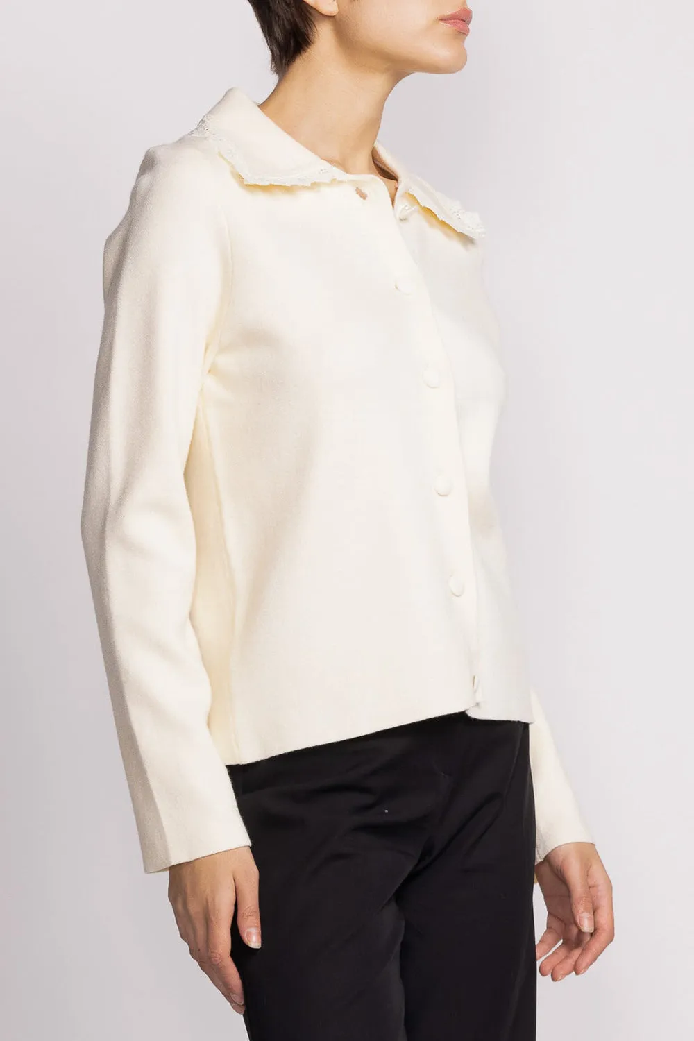 Athenais | Cream Cardigan w/ Lace Trim