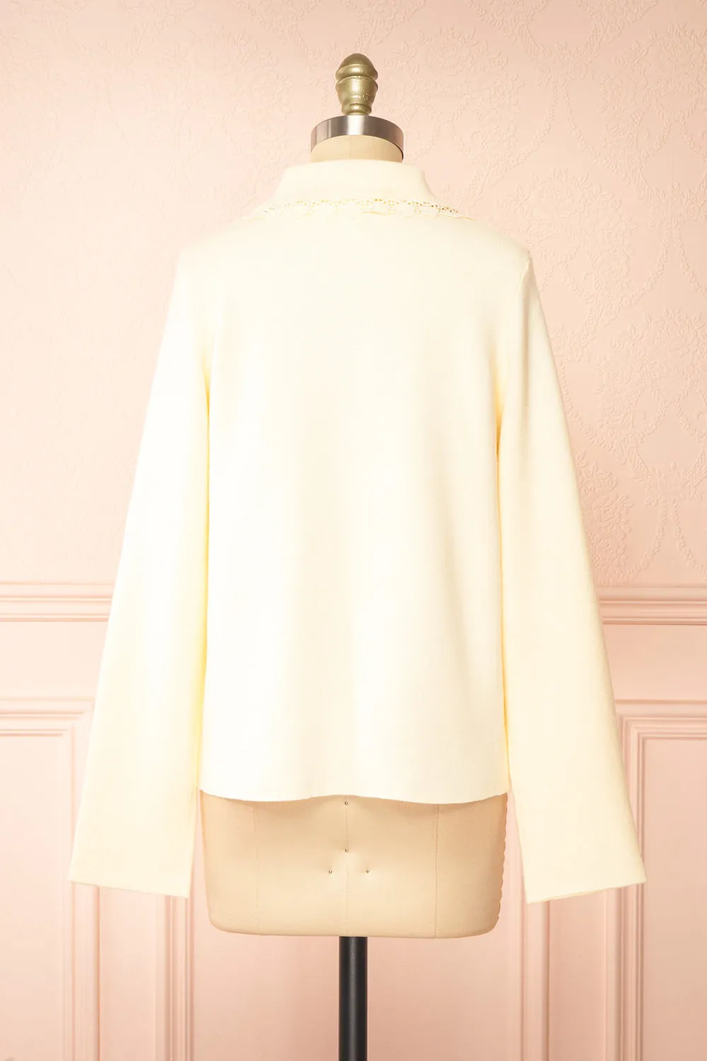 Athenais | Cream Cardigan w/ Lace Trim