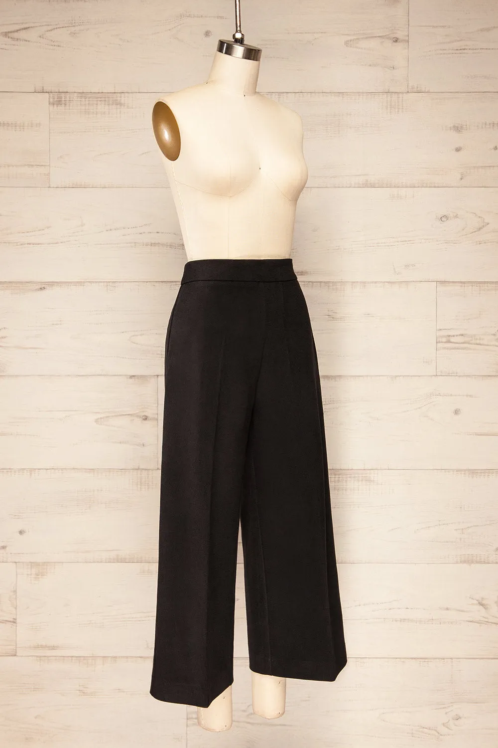 Auckland Black | Cropped Felt Wide-Leg Pants