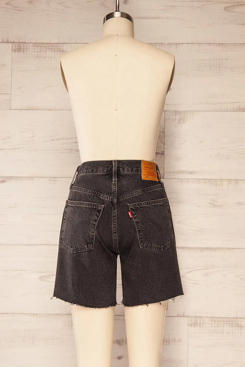 Aviles | Distressed Black High Rise Shorts