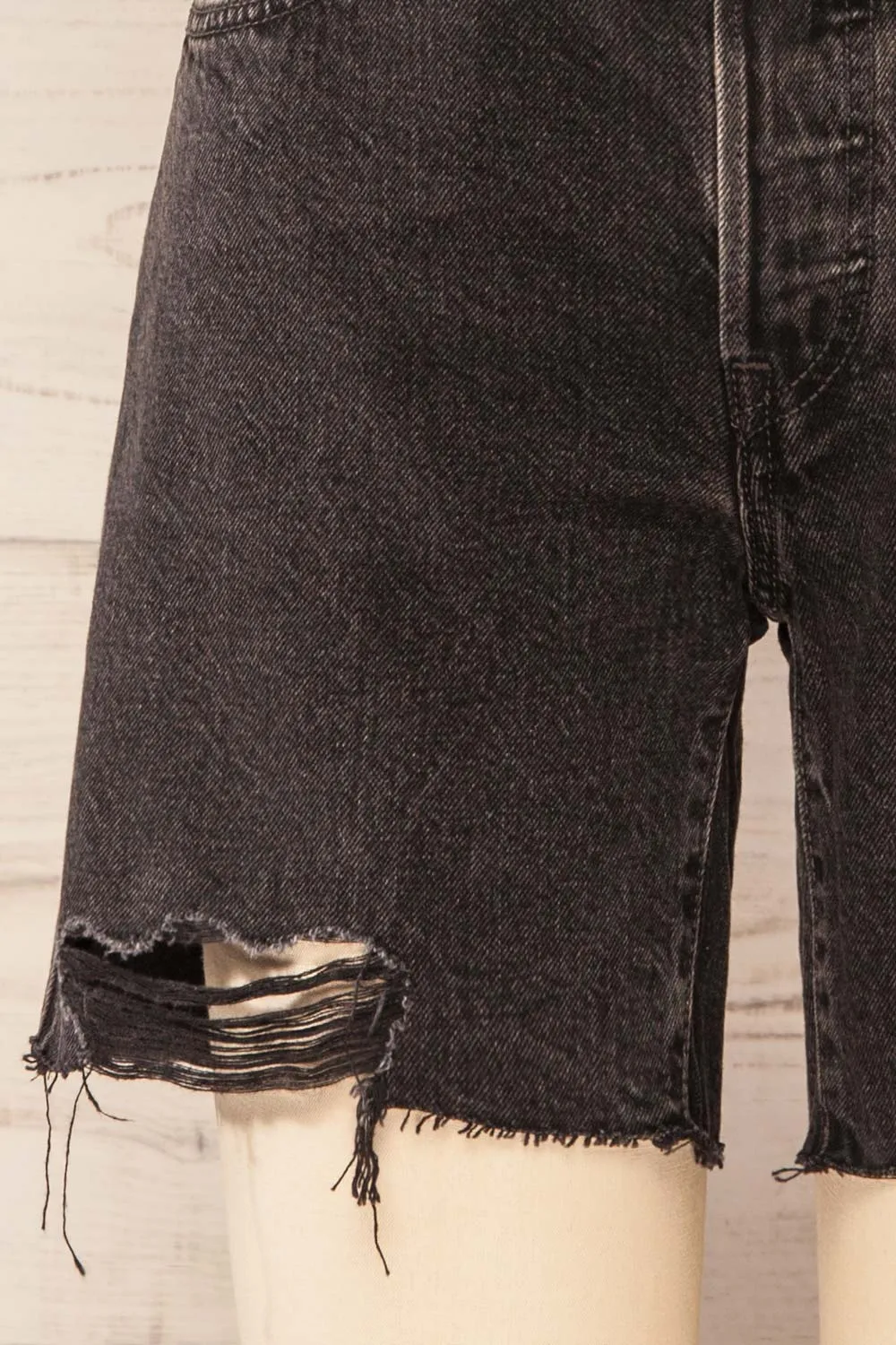 Aviles | Distressed Black High Rise Shorts