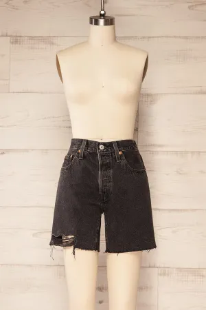 Aviles | Distressed Black High Rise Shorts