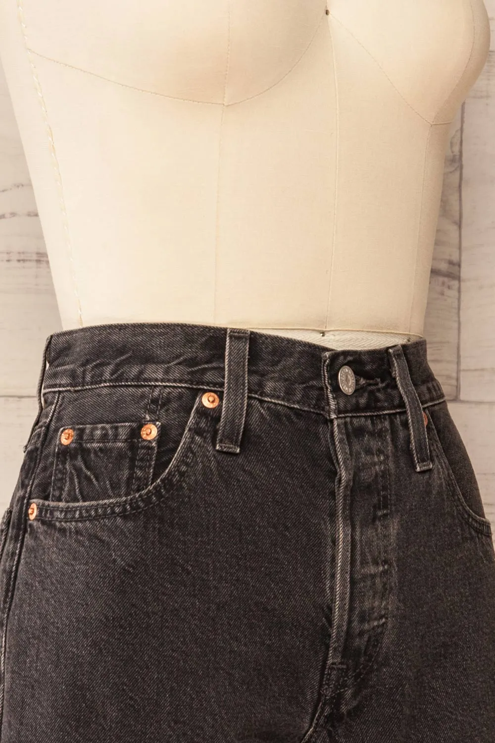 Aviles | Distressed Black High Rise Shorts