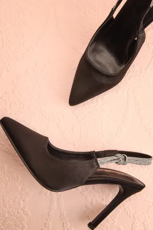 Awenita | Black Pointed Toe Heels w/ Cristals