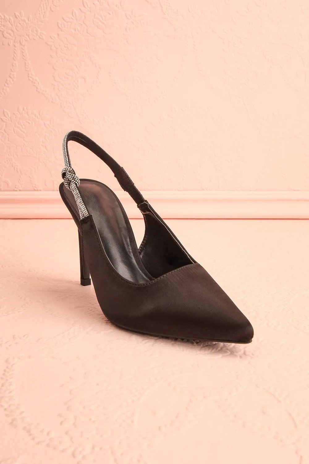 Awenita | Black Pointed Toe Heels w/ Cristals