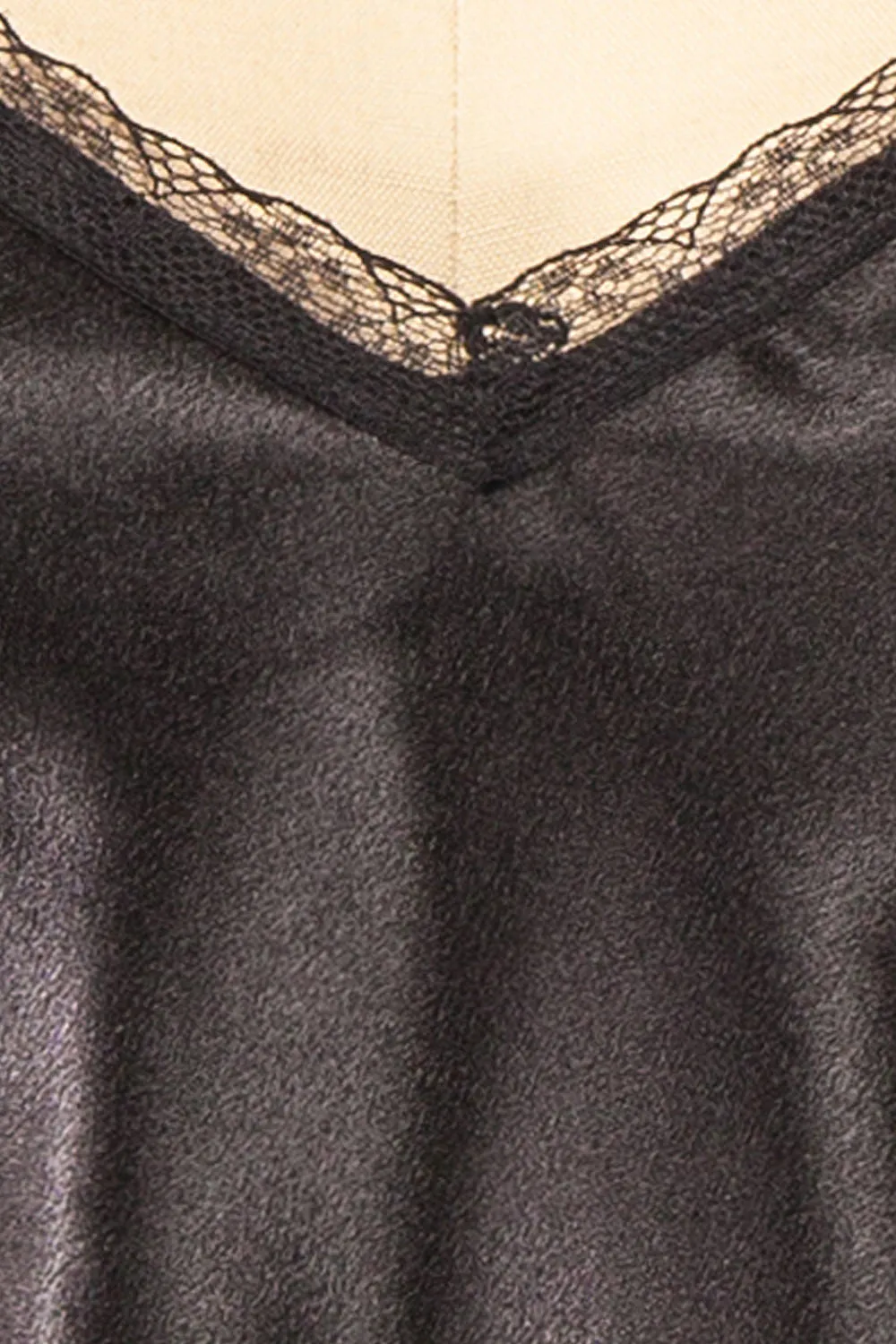 Azula Black | Satin Cami Top w/ Lace Trim