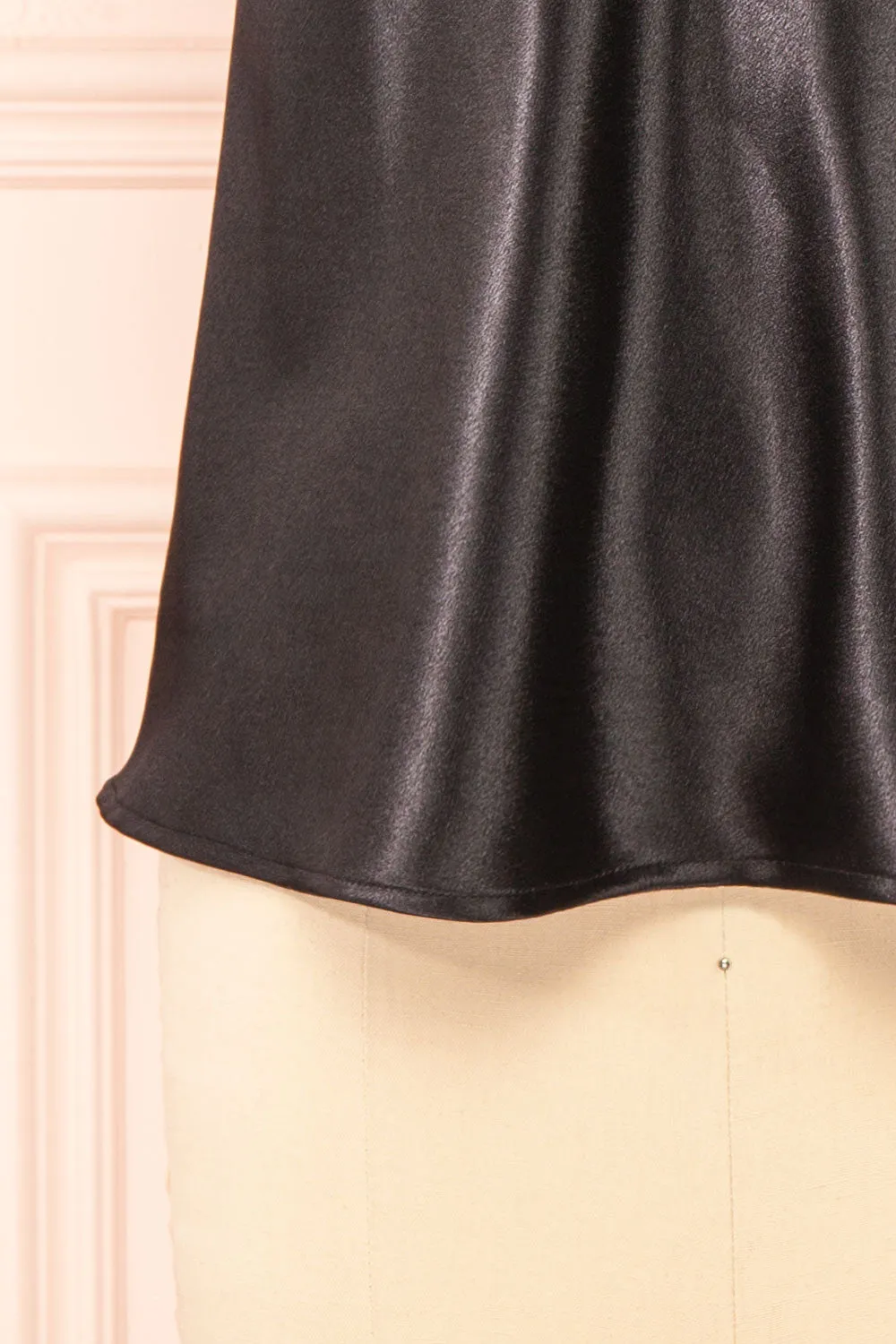 Azula Black | Satin Cami Top w/ Lace Trim