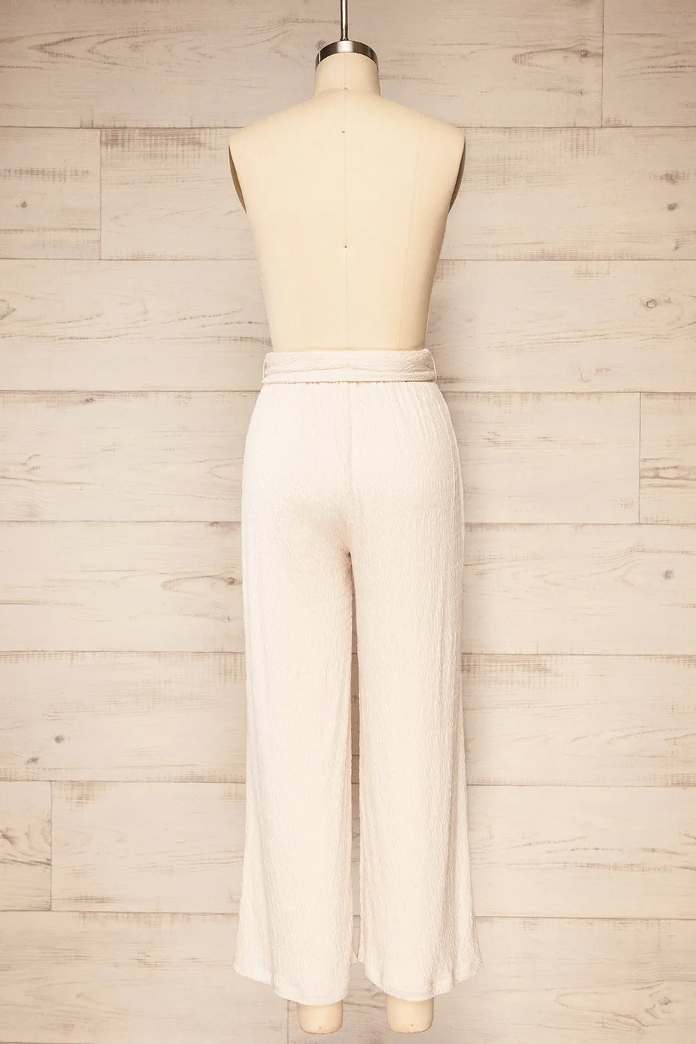 Babylone | Textured Ivory Pants w/ Fabric Belt