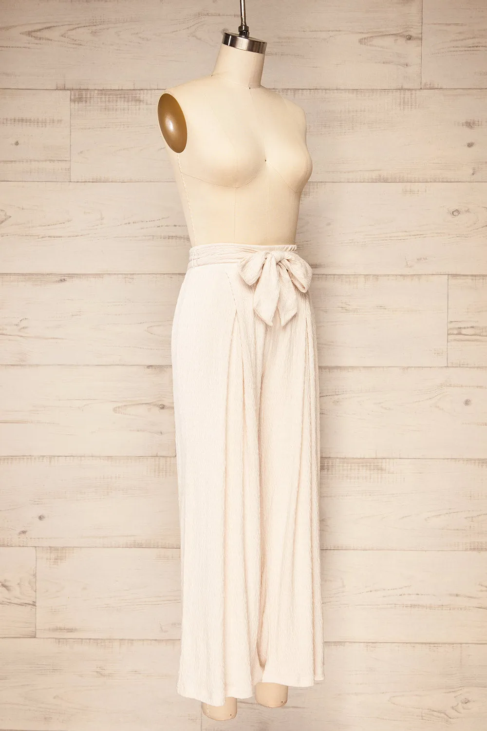 Babylone | Textured Ivory Pants w/ Fabric Belt